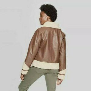Women's Universal Thread Brown Sherpa Moto Jacket - Size L